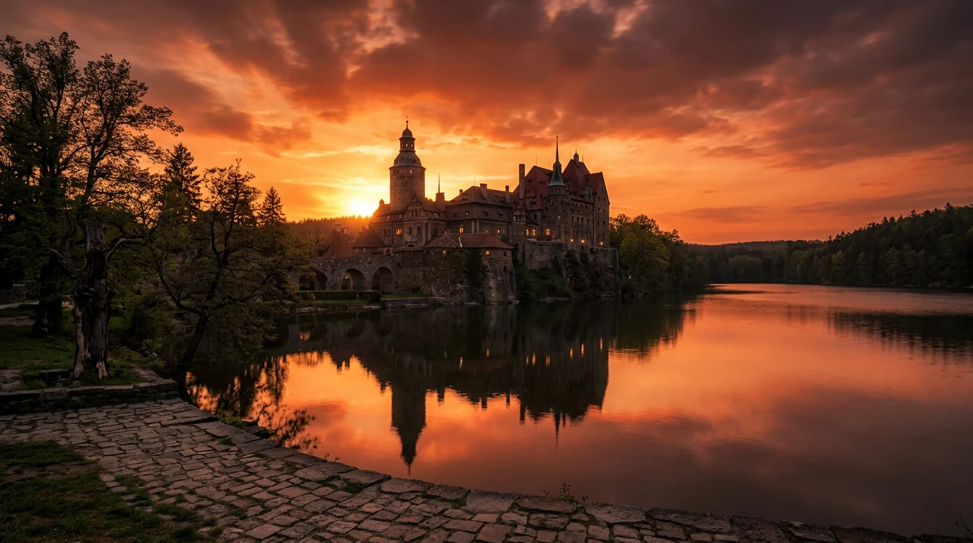 Czocha Castle on Lake Leśniańskie, Lower Silesia
