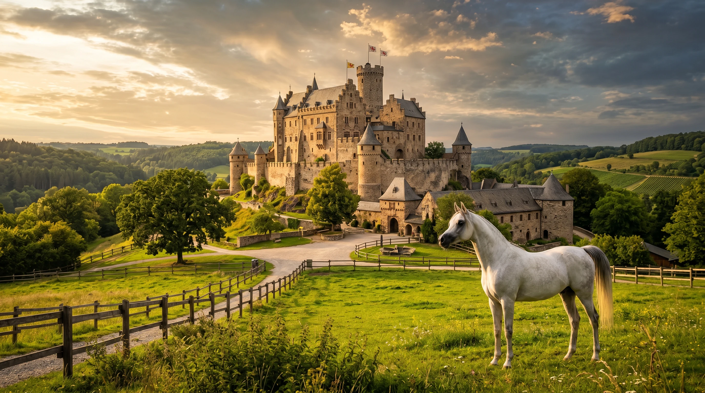 Elegant Arabian horse at Książ Stud Farm, Lower Silesia