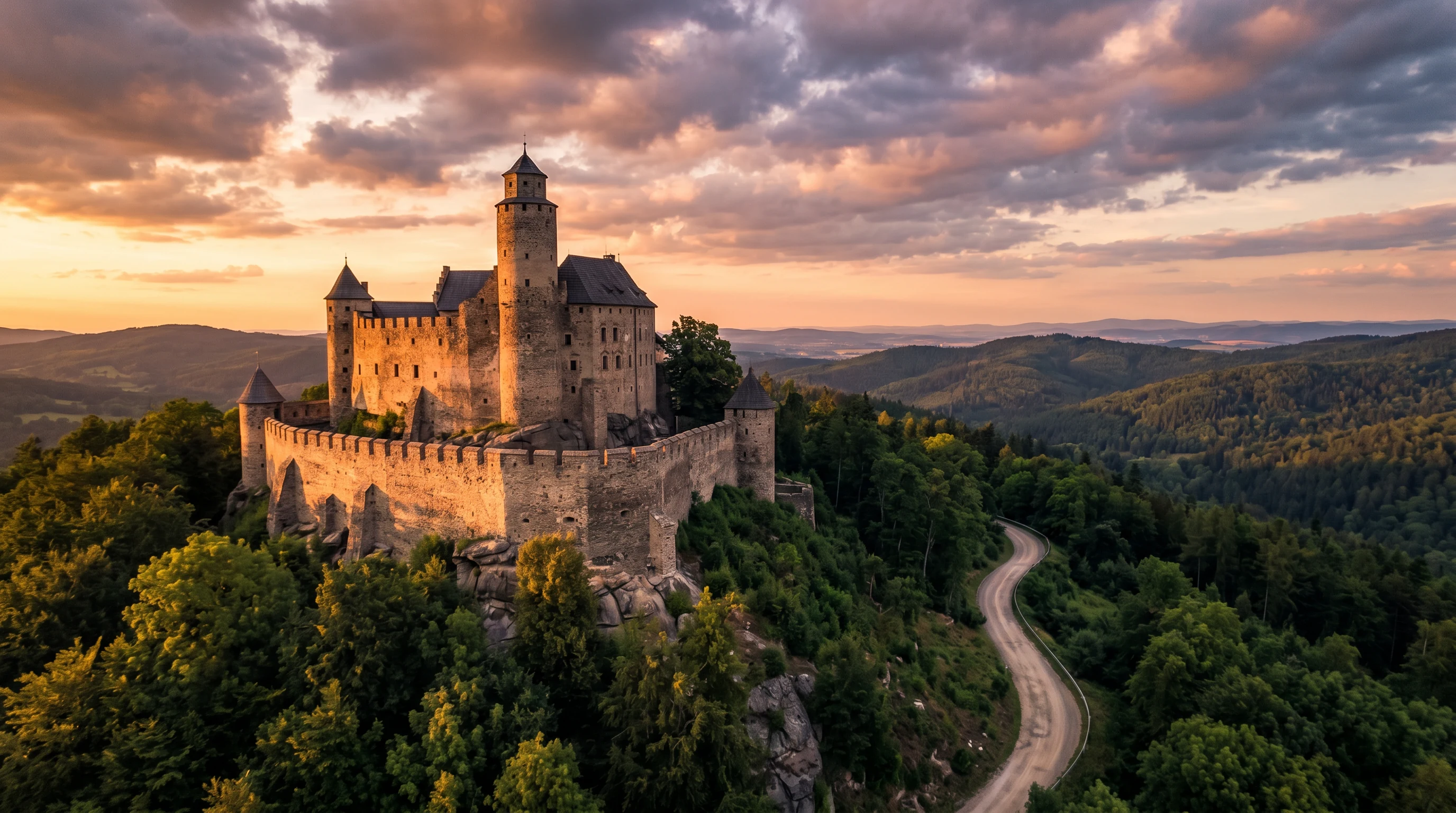 Scenic mountain road through Sudetes, Poland-Czech borderlands